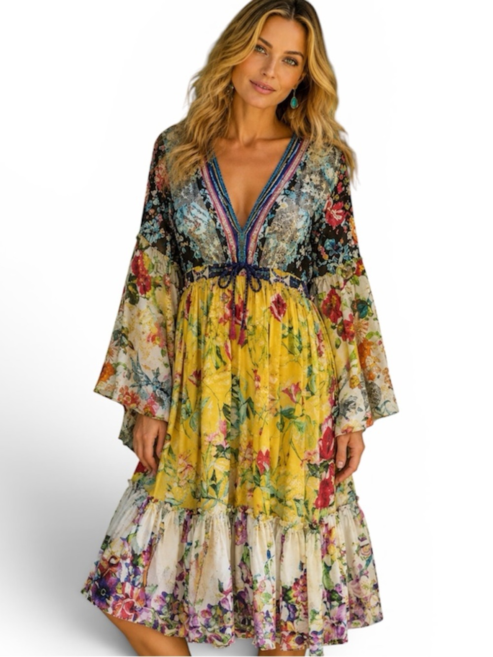 JOHNNY WAS SILK DARI DRESS  w slip NWT